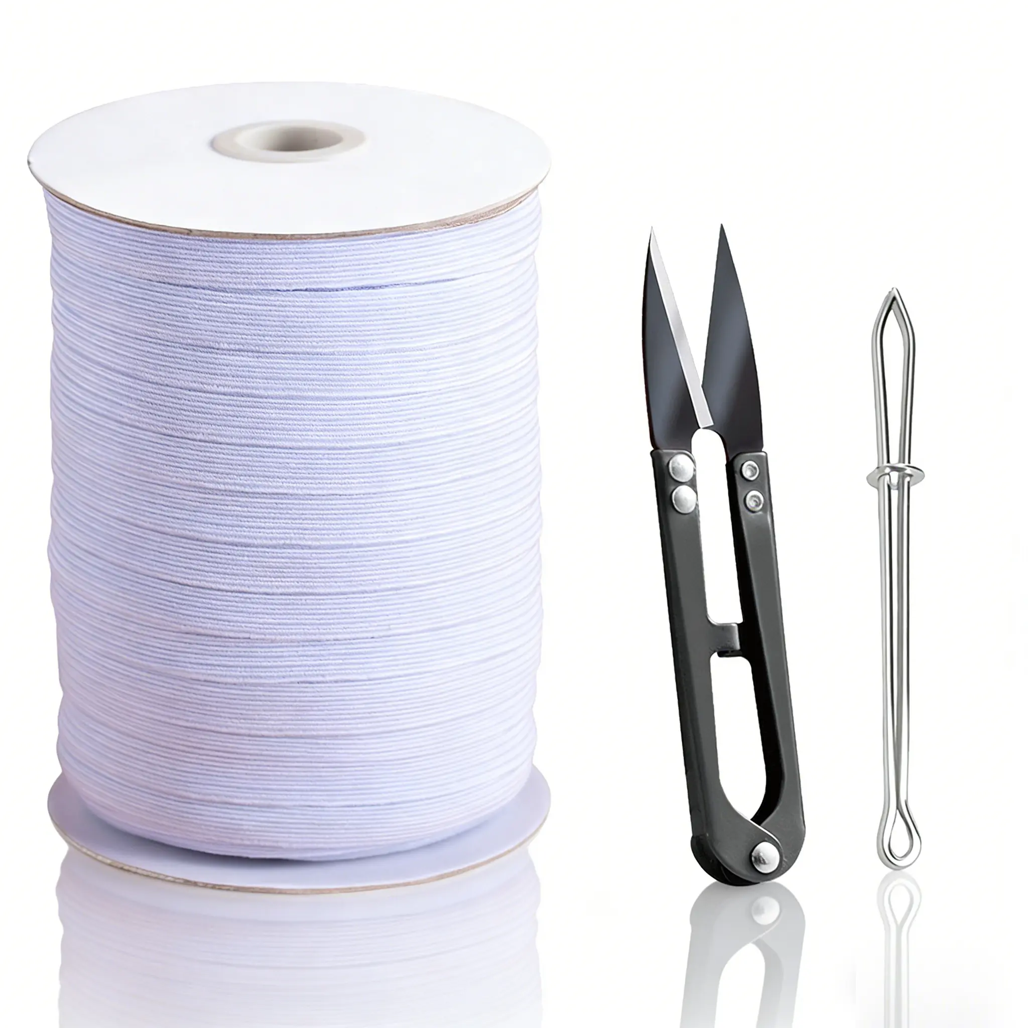 Elastic Band for Sewing 1/3 Inch Wide 30 Yards, Durable & Soft High Elasticity White Stretch Elastic Bands Cord for Sewing, Waistbands, Pants, DIY Crafts,Includes Sewing Scissors & Elastic Threader Tool
