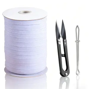 Elastic Band for Sewing 1/3 Inch Wide 30 Yards, Durable & Soft High Elasticity White Stretch Elastic Bands Cord for Sewing, Waistbands, Pants, DIY Crafts,Includes Sewing Scissors & Elastic Threader Tool