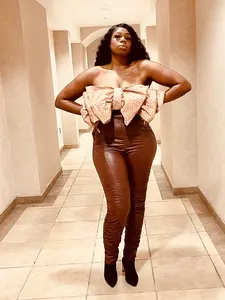 KAUNA BOW TIE BROWN HALTER TOP BY THE COUTURE VAULT