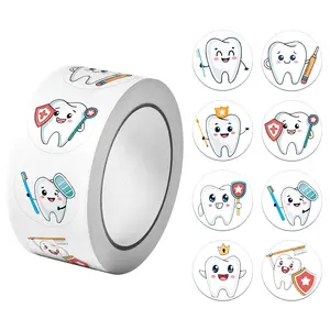 1 Roll (500Pcs) Tooth Protection/Dental Health Stickers, 8 Patterns, Funny Stickers, 2.5cm/1.0 Inch DIY Holiday Gift Wrapping Art Stickers for Various Gifts and Home Decor