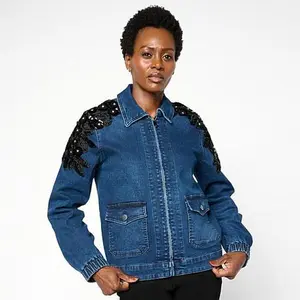 DG2 by Diane Gilman New Classic Stretch Denim Embellished Jacket