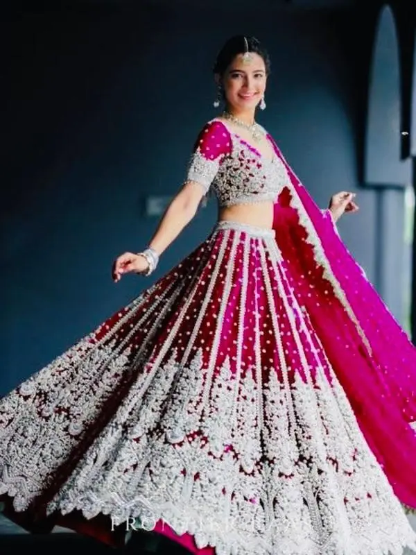 Hot Pink Butterfly Net Bridal Lehenga Set | Heavy Embroidered Wedding Lehenga USA