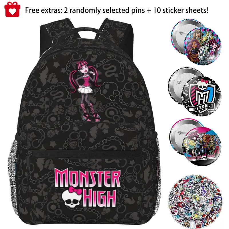 Cute Monster high Print Backpack for Women Monster high dolls Ergonomic Cushioned Laptop Daypack with Multiple Zipper Pockets,Monster high doll Lightweight Travel Bagpack, Ideal Gift for Birthday Christmas Day