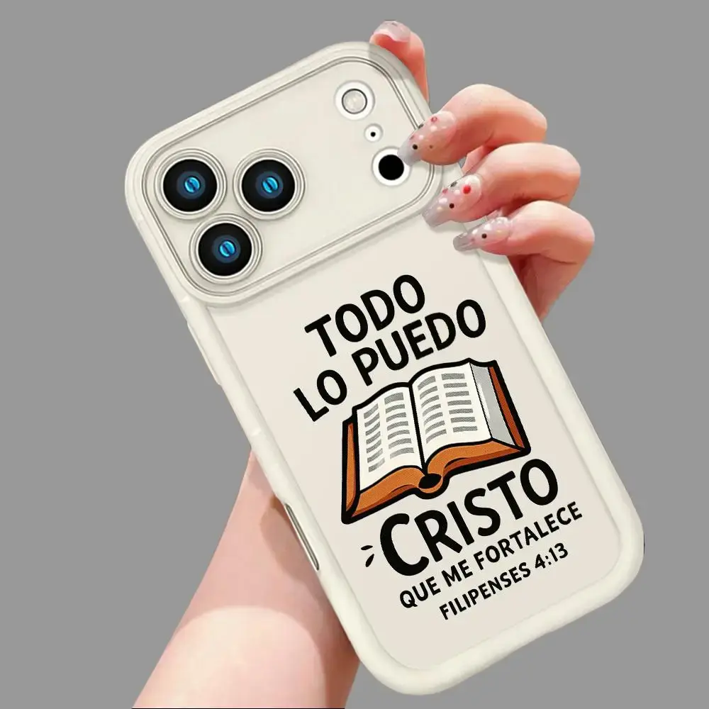 Cute Spanish Christian Bible Verse Print Smartphone Case for iPhone 17,16,15,14 Pro Max,13,12,11,XR,XS Plus,Air | Slim,Shockproof,Anti-Scratch TPU Cover | Filipenses 4:13 Faith-Inspired Accessory for Handheld Cellphone Devices
