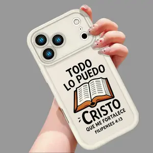 Cute Spanish Christian Bible Verse Print Phone Case for iPhone 17 16 15 14 Pro Max 13 12 11 XR XS Plus Air | Slim Shockproof Anti Scratch TPU Protective Cover | Filipenses 4:13 Faith Inspired Phone Accessory
