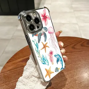 Compatible with iPhone 16/15/14/13/12 Pro Max Phone Case Electroplating luxury transparent four corner anti drop and shockproof phone case Marine Life Pattern phone case HN617-2