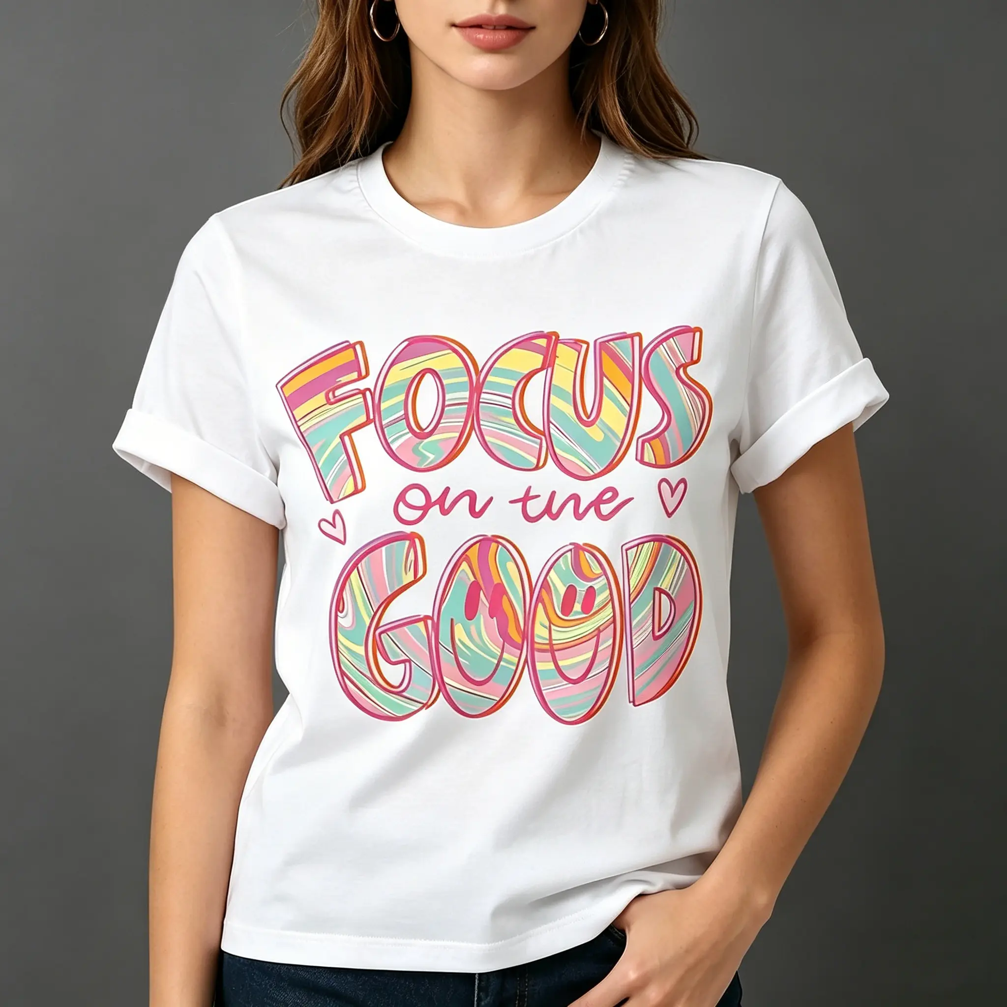 Women's Inspirational T-Shirt - Soft Round Neck Short Sleeve Top, Casual Watercolor Letter Design, Suitable for Spring, Summer, and Autumn. Machine washable, Breathable Printed Collar Shirt, Fashionable and Stylish white teeshirt