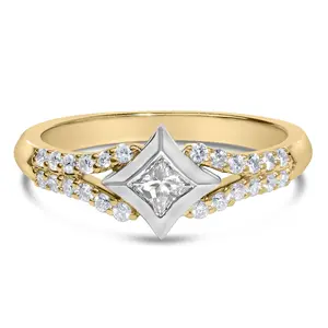 10K Two Tone Color 1/2 Cttw Diamond Kite and Split Shank Ring (H-I Color,SI2-I1 Clarity)
