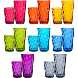 Optix Plastic Reable Drinking Glasses (Set of 16) 14oz Rocks & 20oz Water Cups in Jewel Tone Colors |  Tumblers,  A | Top-Rack Dishwasher Safe