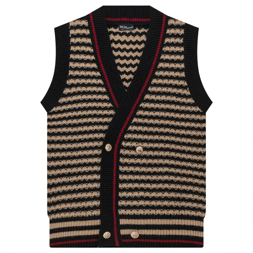 Maternity Stripped Knit Double Breasted Vest