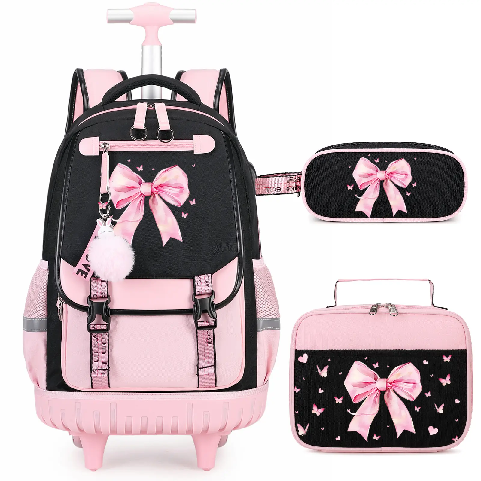 SIMILOVE Girls' Cute Butterfly Theme Kids Backpack Set (Girlsset) - Back to School Shopping Gift with 14oz Insulated Water Bottle, Insulated Lunch Bag, Pencil Pouch, USB Ports, 12-Hour Hot Retention, Backpacks for Girls, BackpacksForSchool, SchoolSupplies