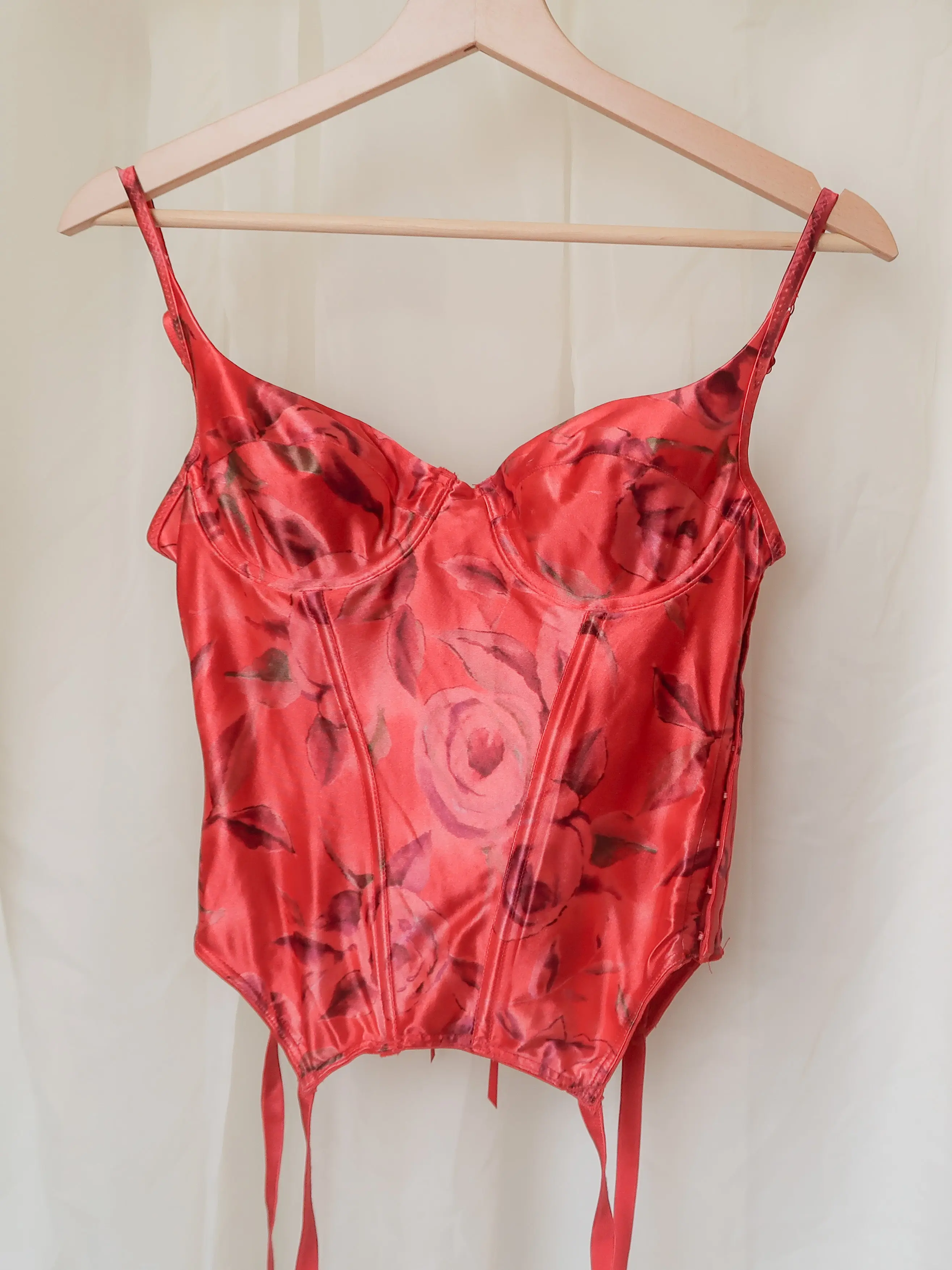 VINTAGE 1999 VS LACE-UP ROSE SATIN BUSTIER - (34B/32C/30D + 36C/34D/38B)