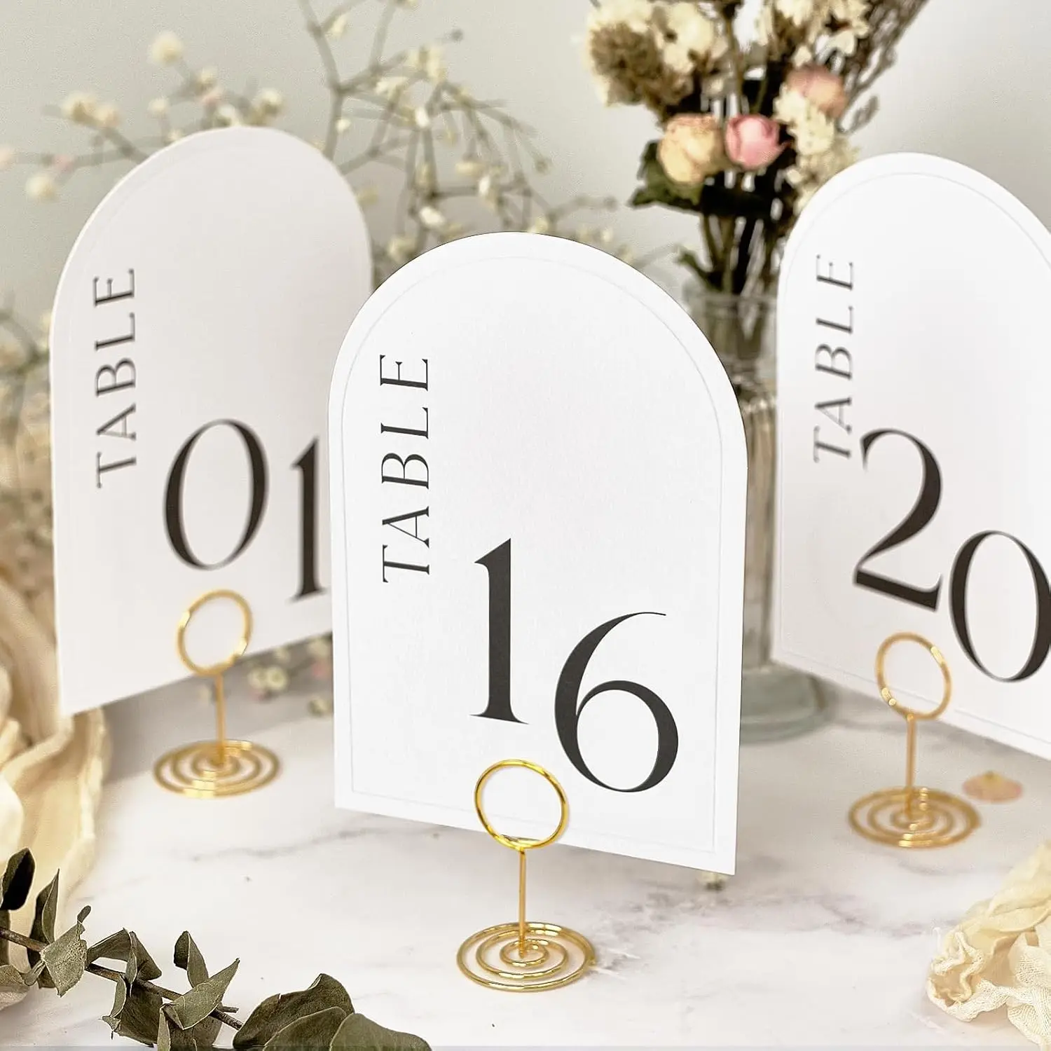 Minimalist Arch Wedding Table Numbers 1-20 with Head Table - 4x6 Inch | Textured Art Paper, Arched Debossing, Double Sided, Perfect for Wedding Reception, No Holders