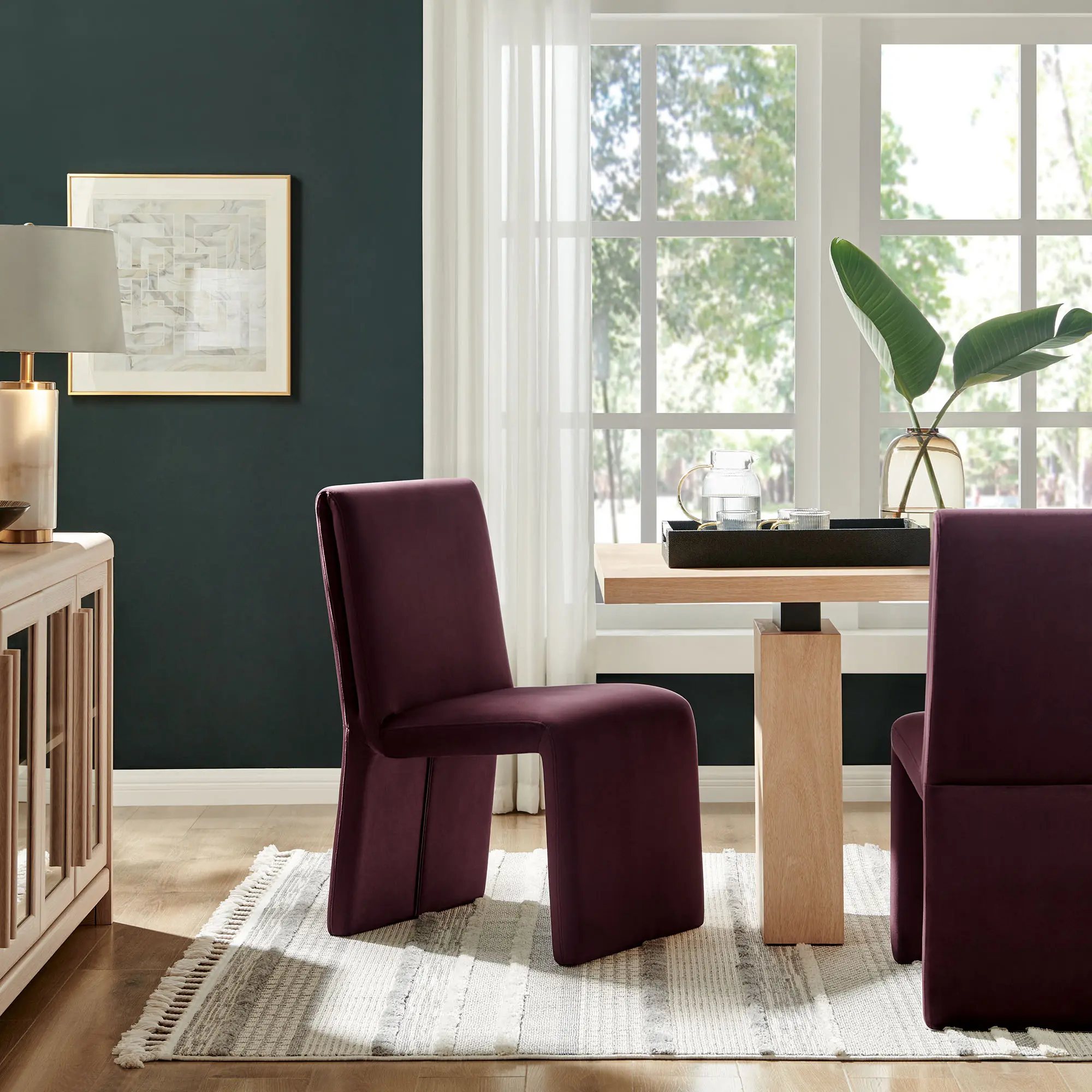 Emory Upholstered Performance Velvet Dining Side Chair in Mulberry