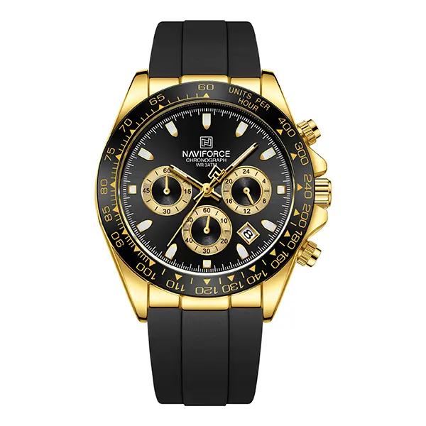 NAVIFORCE Men's Business Chronograph Watch, Tachymeter Bezel, Silicone Strap, Date Display, 3ATM Waterproof Fashion Men's Watch for Gifting, Watches