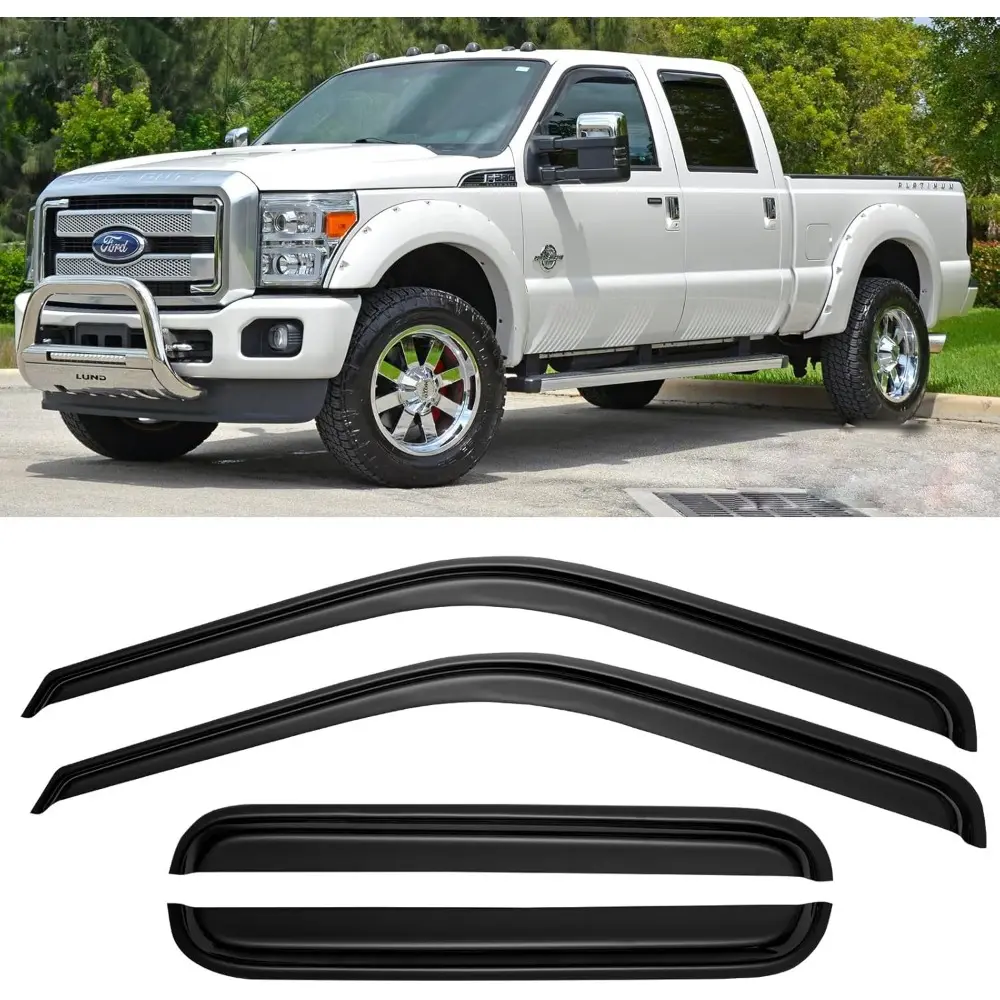 Car Side Window Deflectors & Visors, Truck Window Rain Guards for 1999-2016 F250, F350, F450, F550 Super Duty SuperCrew Cab, 4-Fullsize-Door Vent Wind Shades, Sun Protection