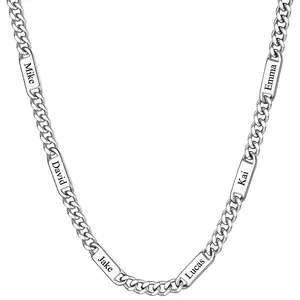 【Add note or leave message for names】PROSTEEL Personalized Stainless Steel Cuban Link Chain Necklace for Men Women, 5mm/7mm/9mm Width Engraving 1-6 Names Steel/ Golden/Black Christmas New Year Customized Gift