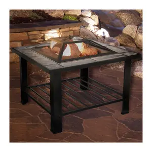 Nature Spring 30in Square Fire Pit-Steel and Tile