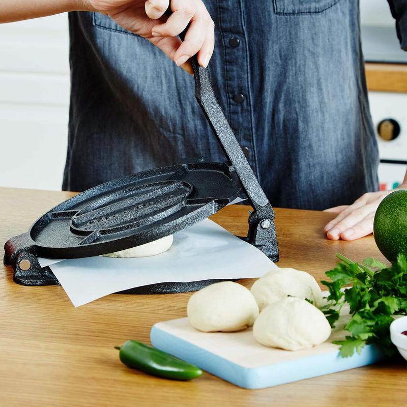 Cast Iron Tortilla Press 8 Inch - Bundle of Skillet for Roti / Comal Pan, Tawa / Dosa Pan Pataconera, Comales para Tortillas