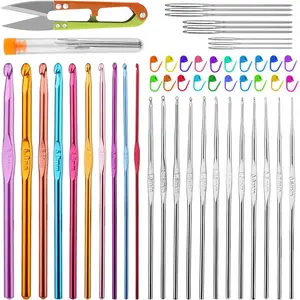 54 Pcs Crochet Hooks Set, 22 PCS Crochet Hooks Kit, Aluminum Ergonomic Handle Crochet Needles for Yarn Knitting with Stitch Marker, DIY Hand Knitting Craft Art for Beginners