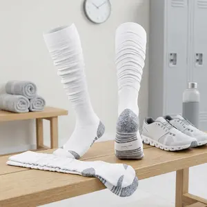 Pre-Scrunched Football Socks with Built-In Elastic Bands - Moisture-Wicking Performance Fabric for Sports Training and Athletic Activities, Comfortable Breathable Design for Men and Women