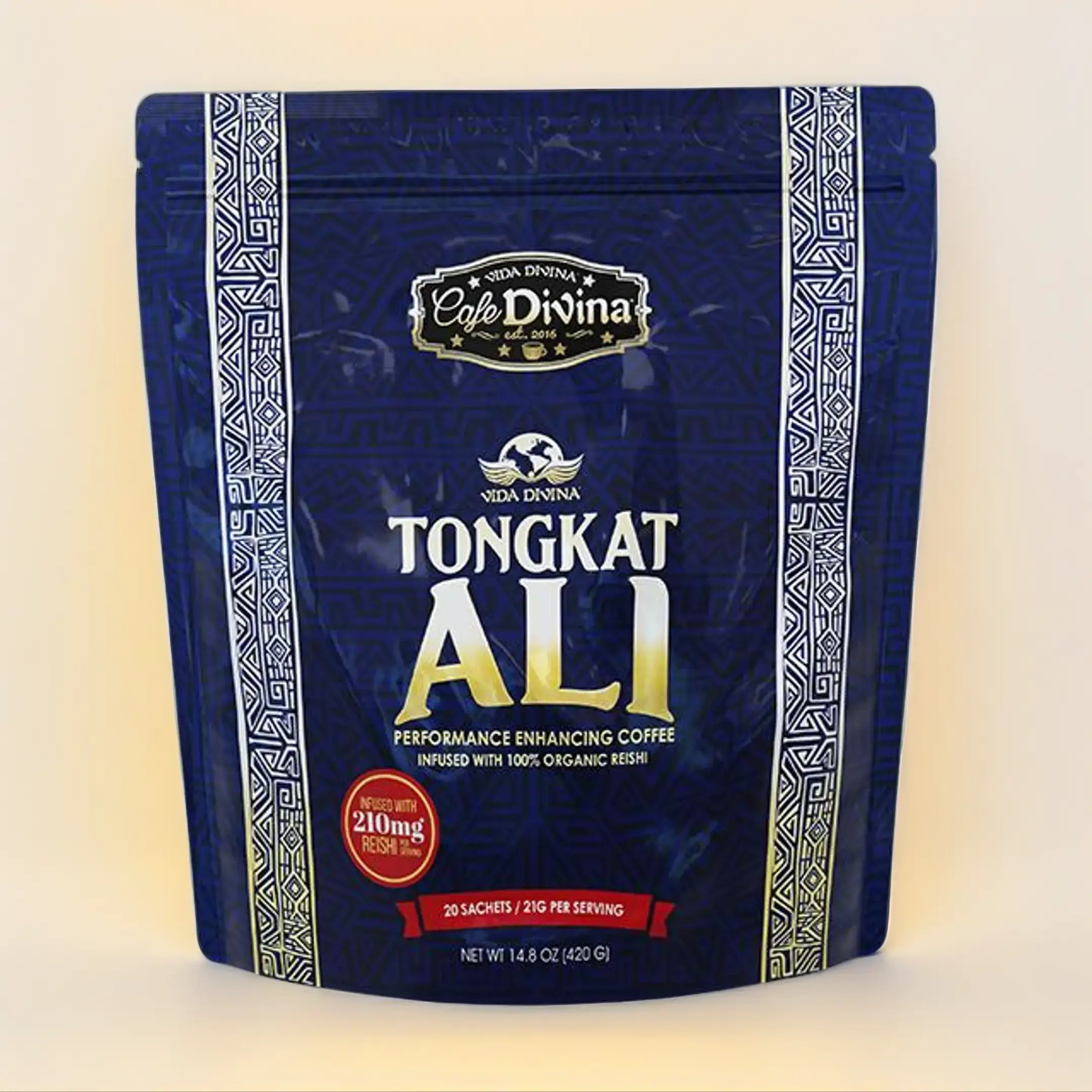 Vida Divina Powdered Supplement for Coffee Tongkat Ali 210mg Infused with 100% Organic Resin 20 Sachets