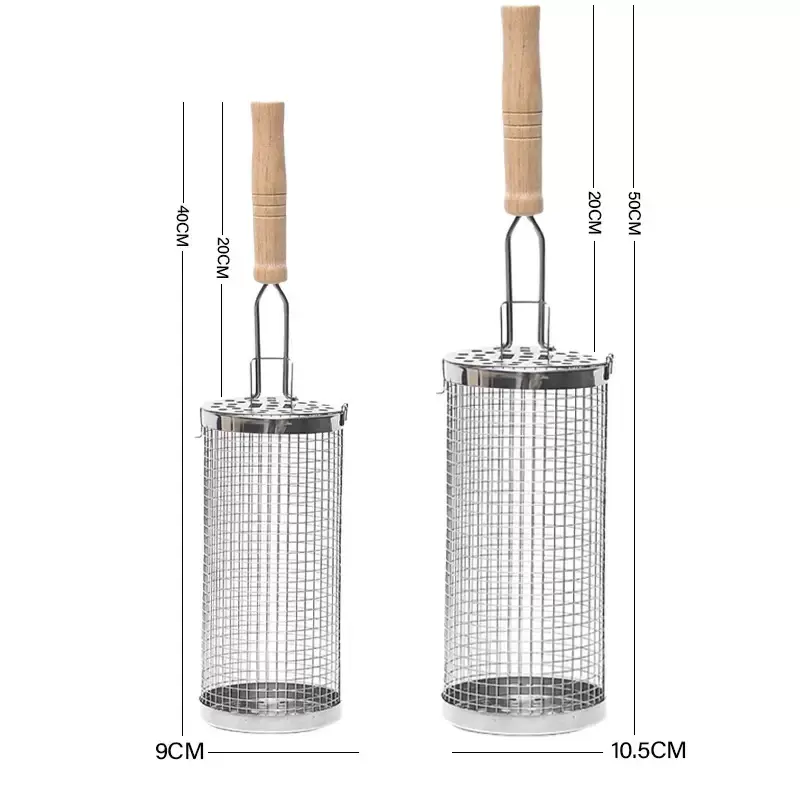 Upgraded 2PCS Nesting Grill Baskets w/ Removable Wooden Handles – 304 Stainless Steel BBQ Veggie & Shrimp Set, Portable Outdoor Camping Cookout Gear, Ideal Gift for Dad Husband