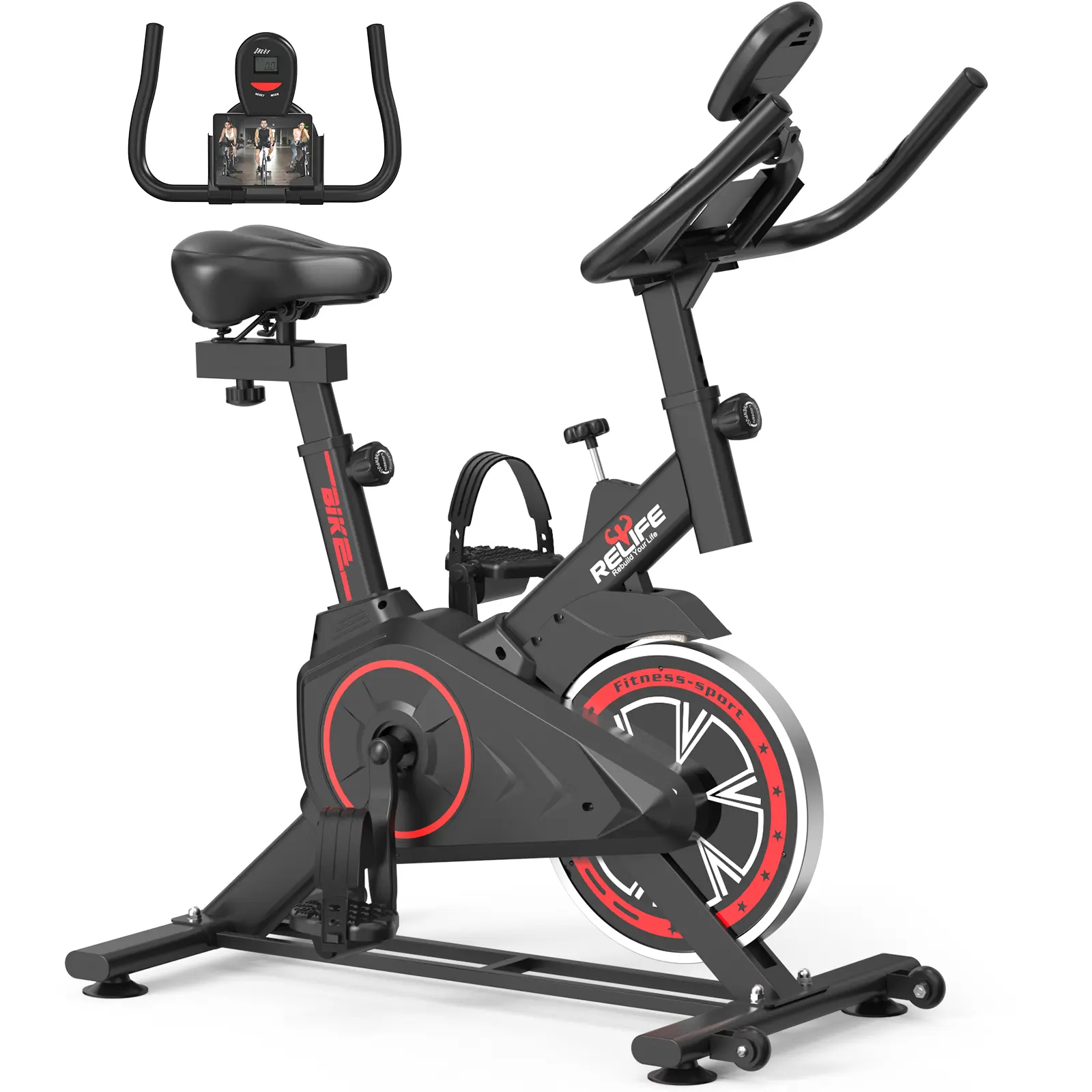 Relife Sports Stationary Exercise Bike Indoor Cycling Bike for Cardio Workout, with Comfortable Seat Cushion, LCD Monitor for Home Training Bike 330LBS Capacity of Exercise Bike with Silent Belt Drive SummerVibes summerwins
