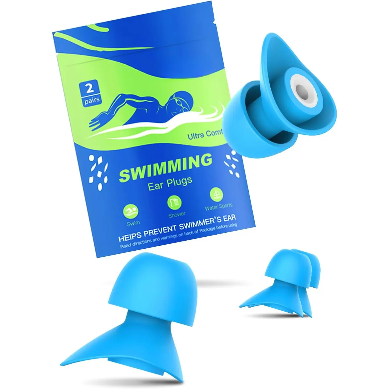 Swimming Ear Plugs for Adults, 2 Pairs Waterproof Earplugs in Case for Swimmers, Men, Women, Washable, Reusable, Comfortable (S+M for Women, L+M for Men)