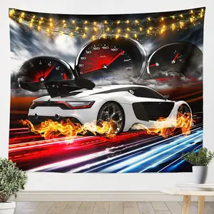 Feelyou Soft Race Car Tapestry - Bright Print, Lightweight Multicolor Home Decor, Machine Washable Medium/Large Wall Hanging, Extreme Sports Themed Indoor/Outdoor Wall Art for Living Room