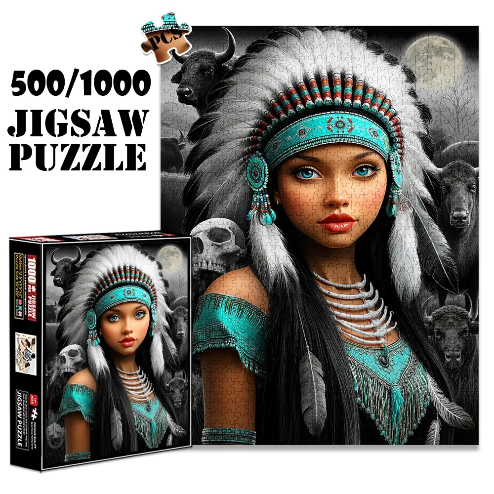 1pc 1000 piece adult puzzle 70x50cm Native American Inspired Headdress with Feathers and Beads 500 pieces of paper jigsaw puzzle, suitable for adults and families, large-scale DIY puzzle interactive