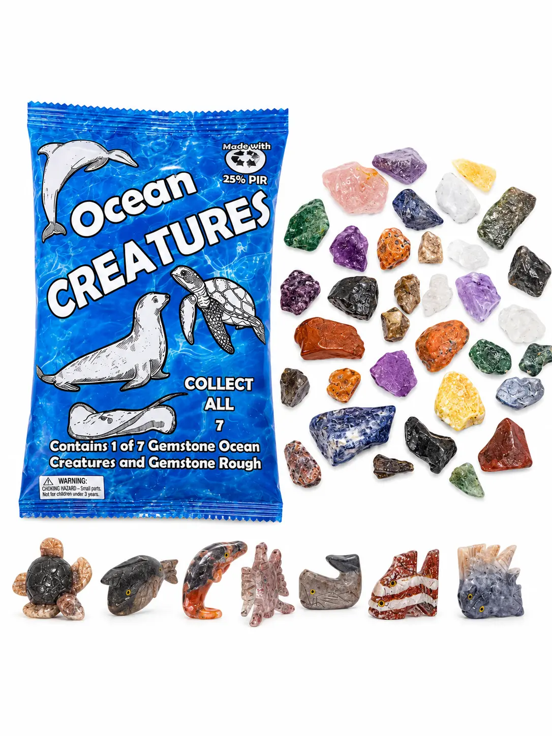 Ocean Creatures Gemstone Mining Kit – Crystal Dig Bag with Soapstone Sea Animal | Discovery Activity Set for Collection & Learning