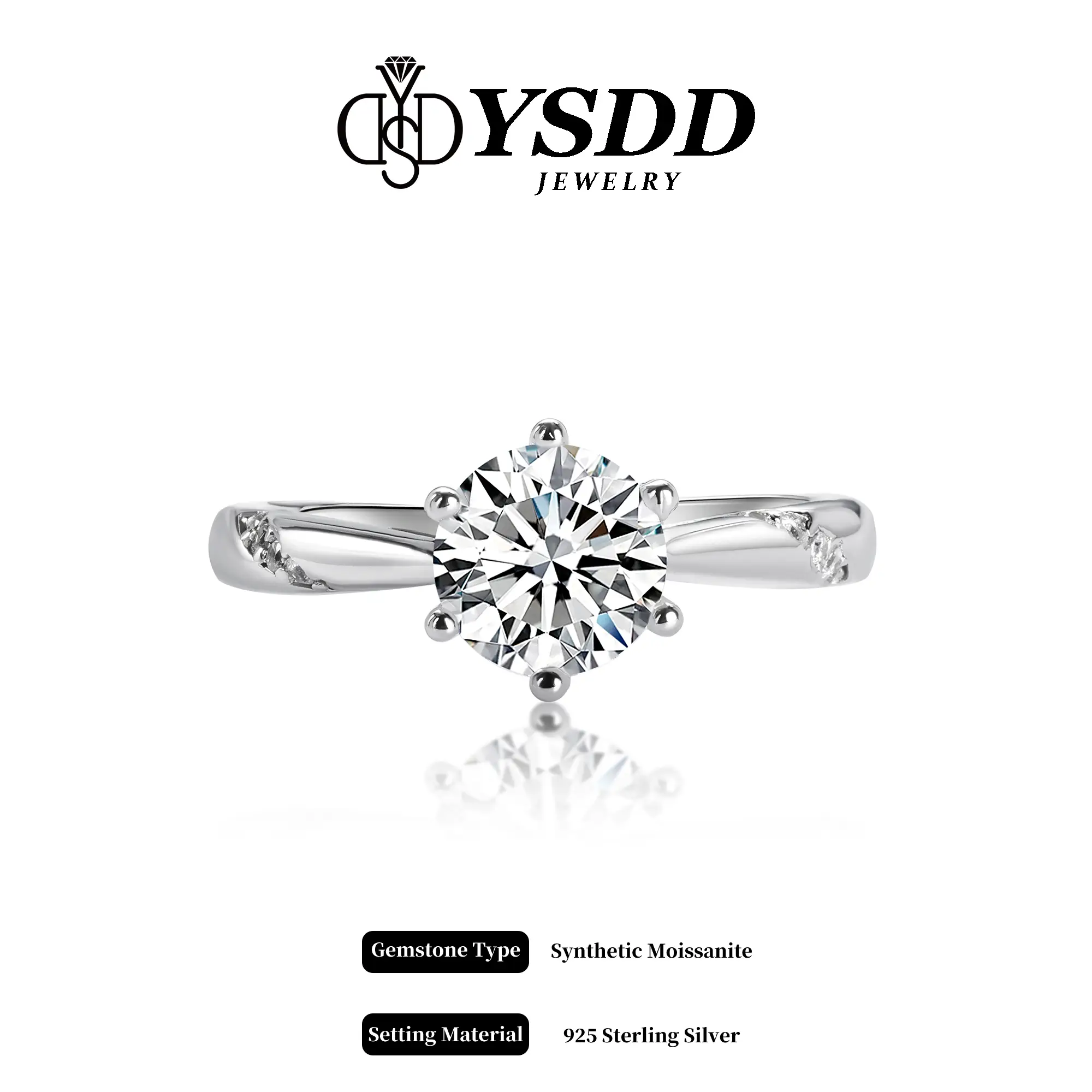【#251】Classic 6-prong Engagement Synthetic Moissanite Ring in S925 1Carat