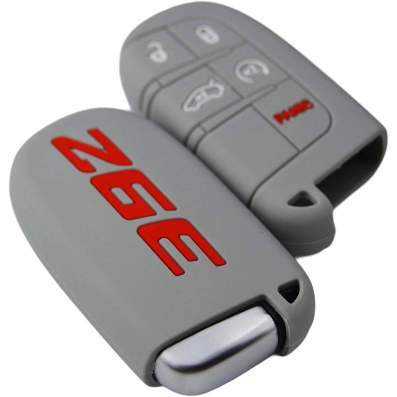 392 Silicone Key Fob Cover for Dodge Charger Challenger SRT Hornet R/T Dart Durango Journey and Jeep Cherokee Compass Renegade Chrysler 300 Keyless 5 Buttons Case Accessories