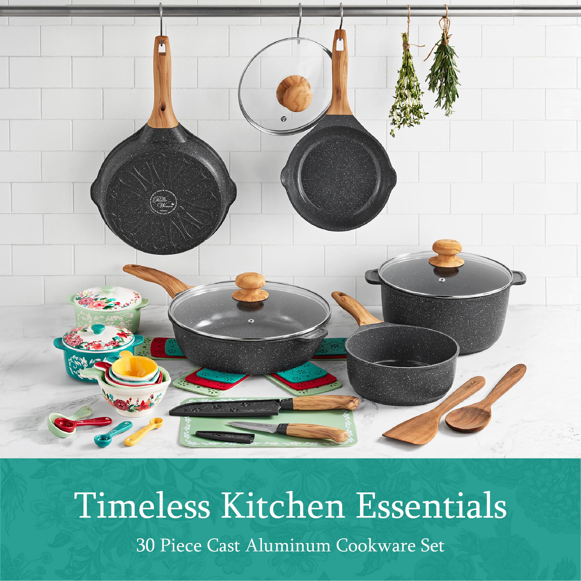30-Piece Cast Aluminum Cookware Set – Prairie-Inspired Charcoal Speckle Design