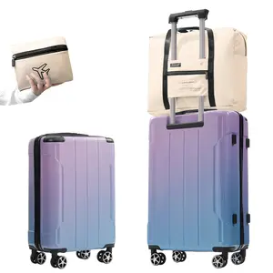 New Gradient Color 3 Piece Luggage Set 20 Inch Carry On & 24 Inch Suitcase with Spinner Wheels TSA Lock Foldable Duffel Bag Travel Set for Men Women Lila Blue