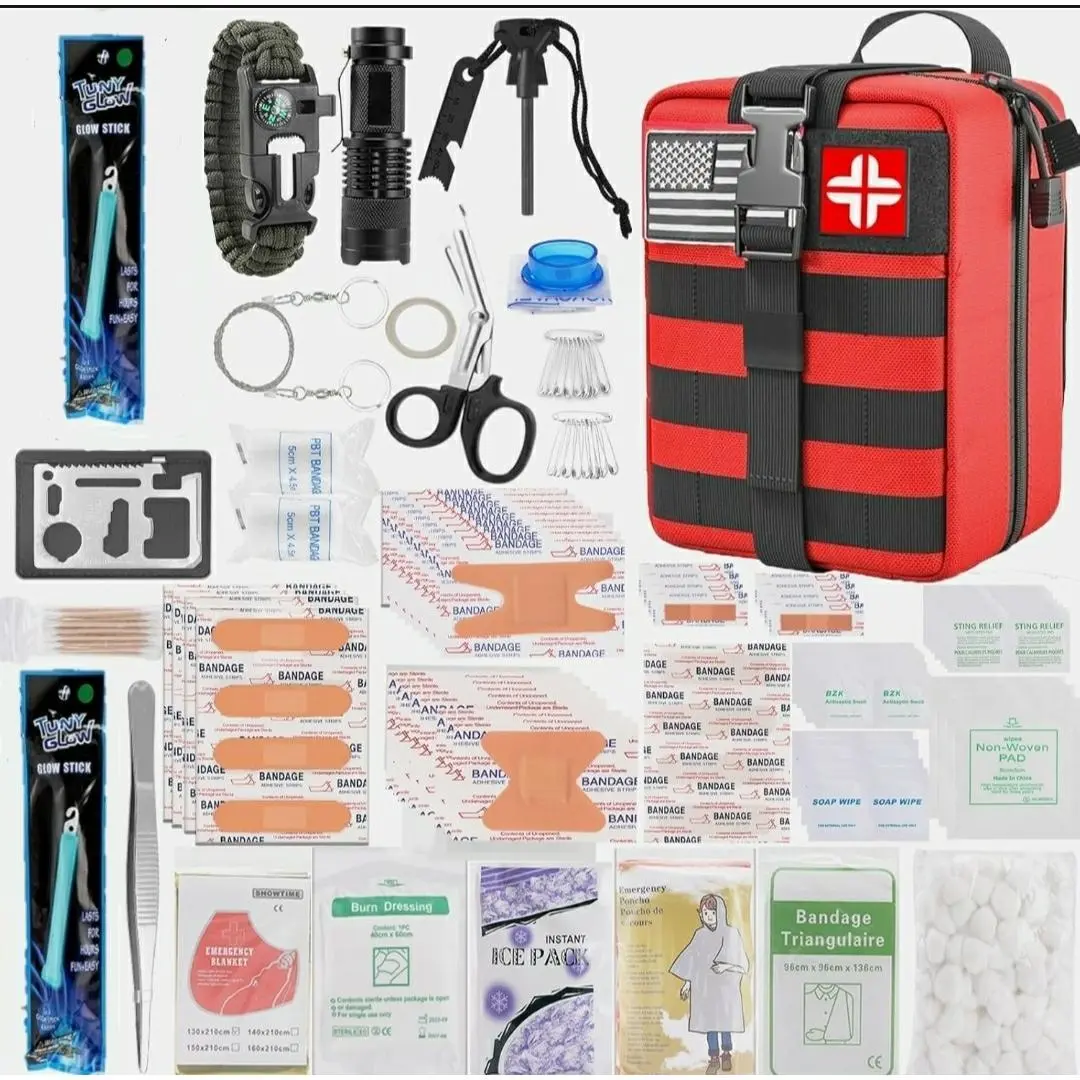 Emergency First Aid Kit - 280 Piece Premium Survival Gear Essentials Supplies for Car, Trucks, Hiking, Travel, Camping, Boating and Adventures, Waterproof Compact Molle Pouch Survival Kit Bugout Survival Equipment Set