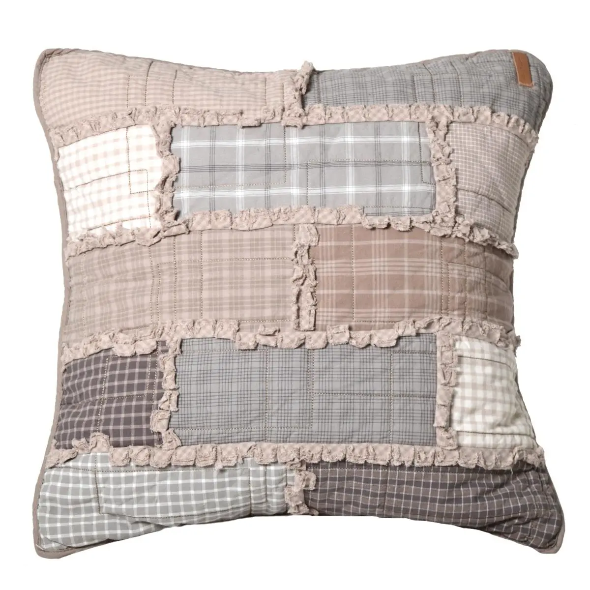 212 MAIN 18x18in 100% Cotton Square Woven Plaid Home Decorative Cushion - Soft Padded, Smoky Cobblestone, Grey/Taupe/White, Ragged Edges, Contemporary Look, Durable Cushions, Soft Padded Cushion