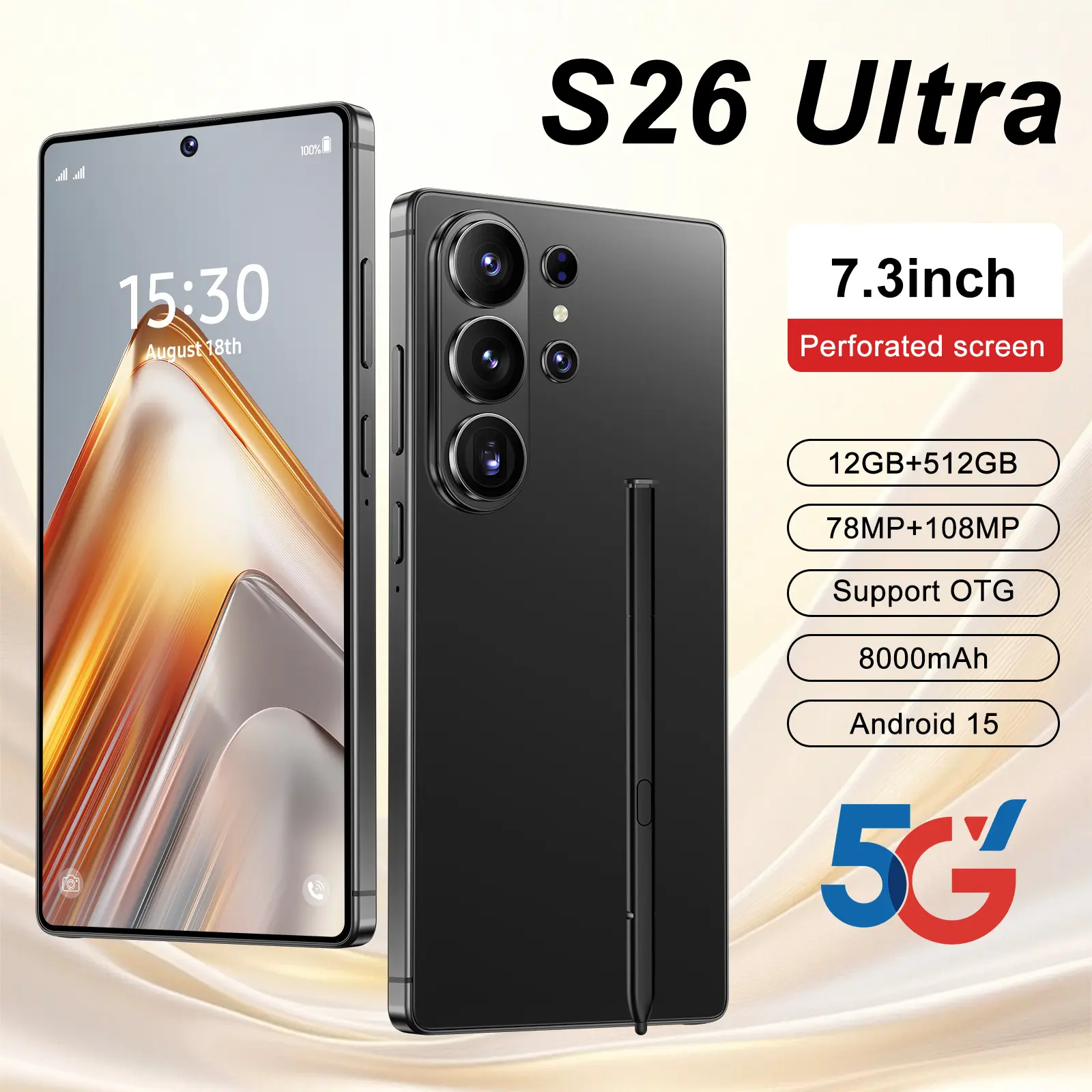 2026 S26 Ultra Unlocked 5G Smartphone - 12GB+512GB, Android 15, 8000mAh Battery, Built-in Pen, Complete Gift Set for Men/Women