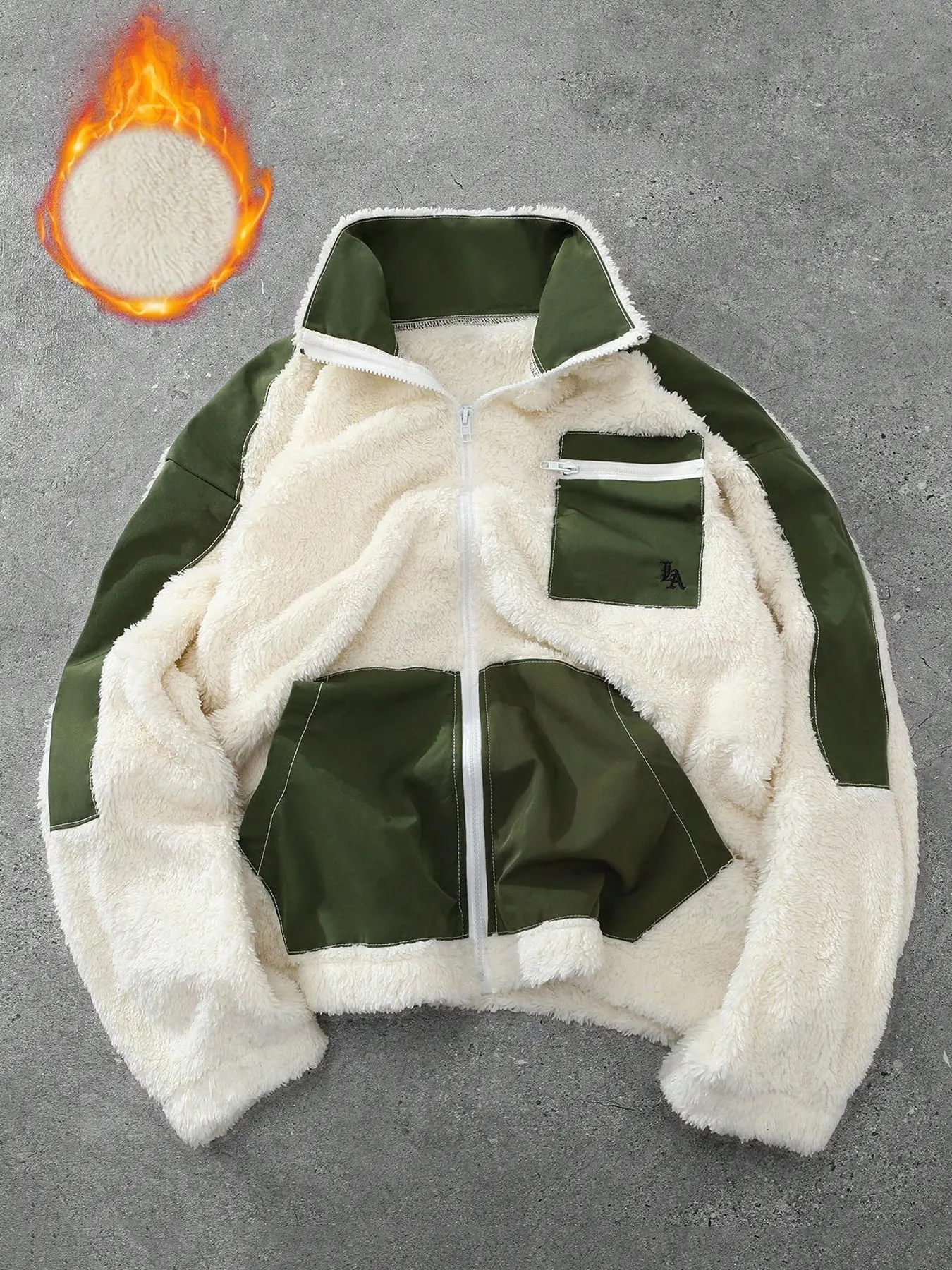 Men's Army Patchwork Fleece Jacket, Warm Tactical Fleece Top, Thickened Polar Fleece Coat, Large Pockets, Casual Long Sleeve Design
