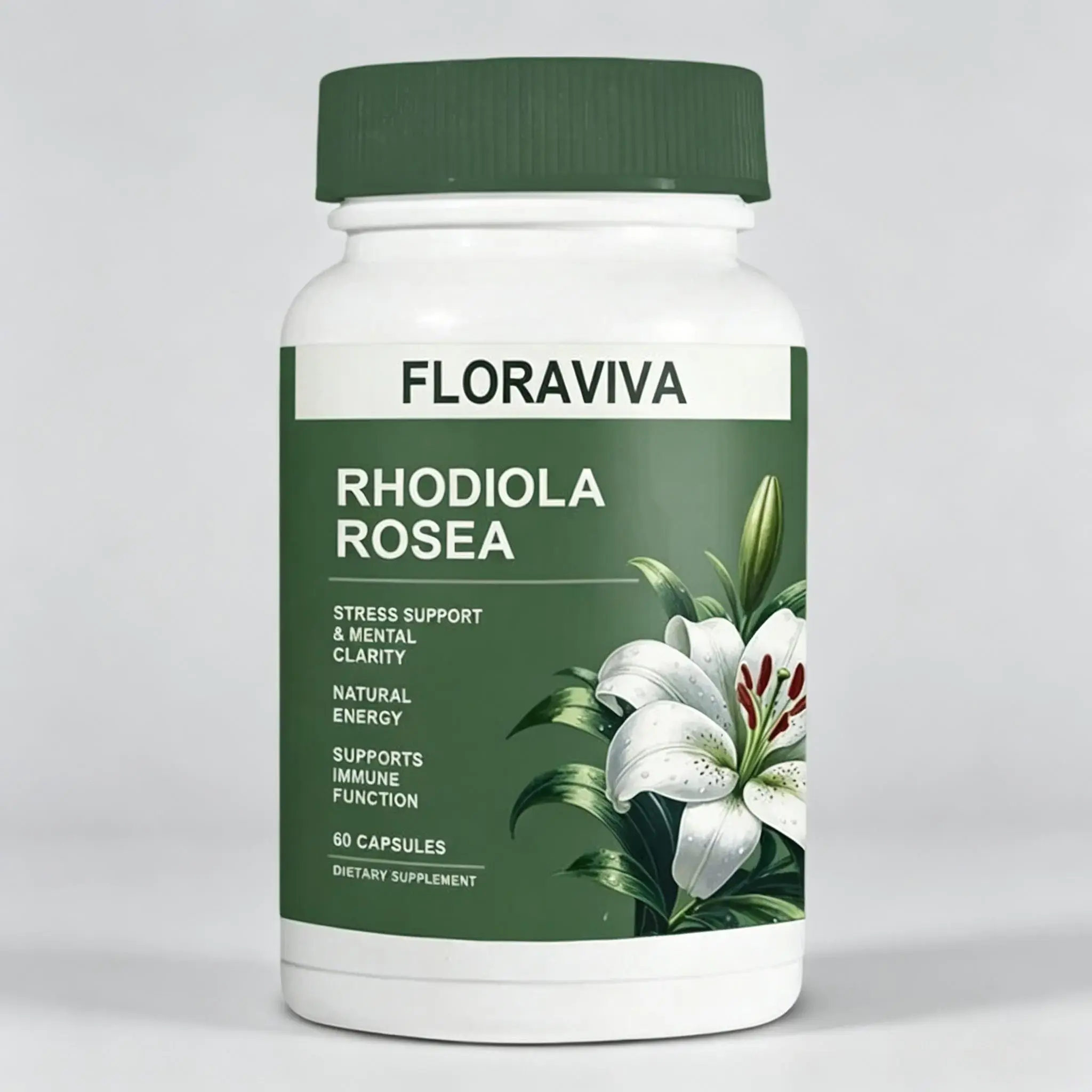 Floraviva Rhodiola Rosea 500mg Capsules - Non-GMO Anxiety & Stress Relief, Herbal Selfcare Dietary Healthcare Recovery Supplement - Energy Boost Blended Vitamins & Minerals (60 Capsules), Anxiety And Stress Relief Supplements, Organic