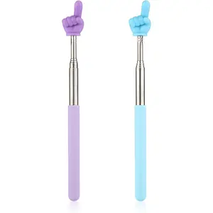 2pcs Retractable Teachers Pointer Sticks, Telescopic Finger Teachers Pointer for Classroom Presentation Whiteboard Extendable Hand Pointing Stick for Teachers Speakers (Blue, Purple)