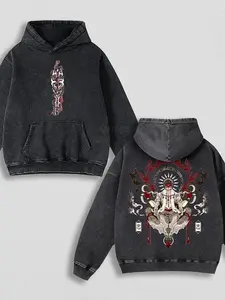 Madara Uchiha Washed T-Shirt Hoodie Sweatshirt, Anime Graphic Tee Unisex Cotton Vintage Retro Gothic Y2K Streetwear, Double-Sided Print Harajuku Style Loose Fit Comfortable, Manga Gift For Fans N31