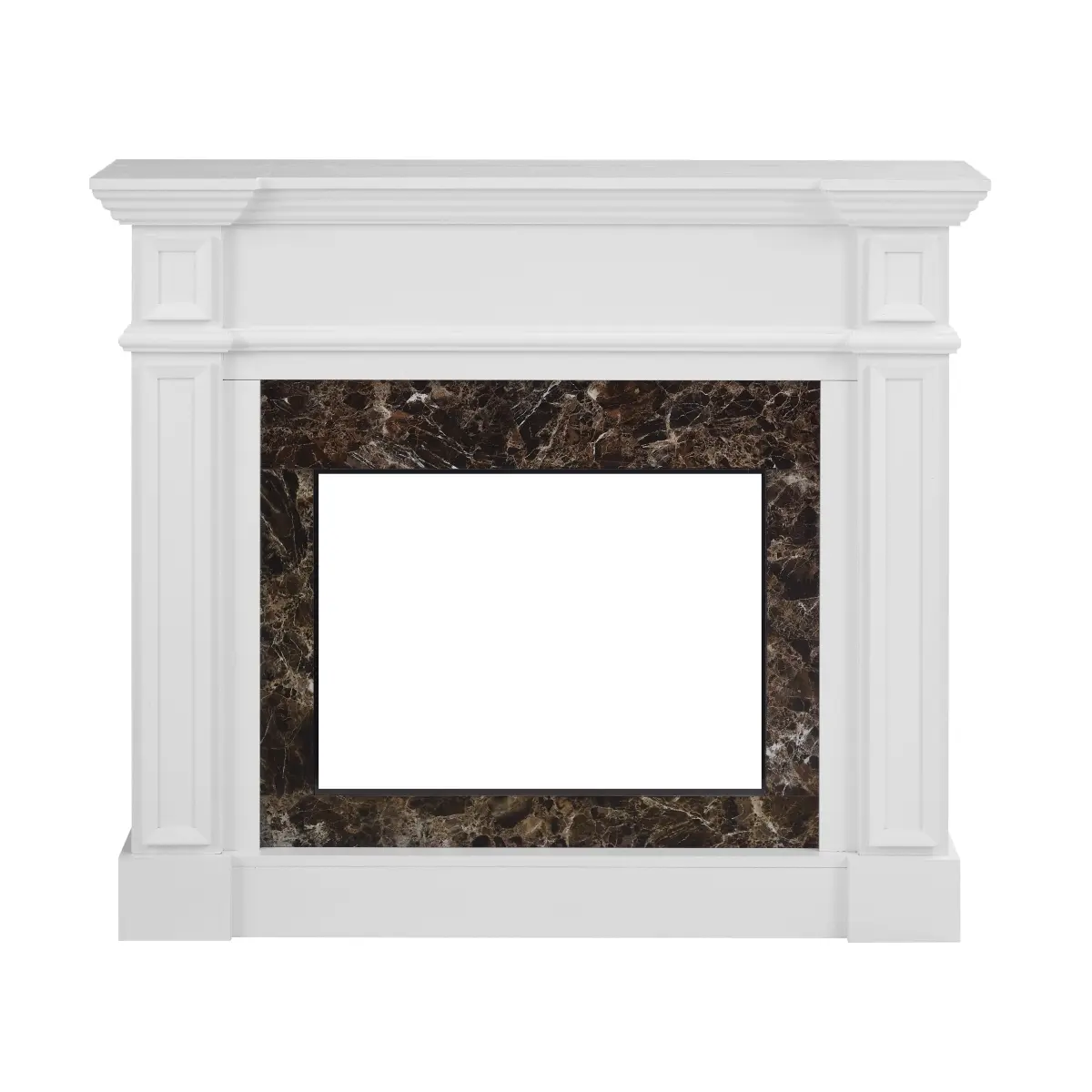 White MDF Fireplace Mantel, Smooth 45.6x11.8"x40"H Room Decor, 45.6"W-11.8"D-40"H Dimensions, 23" Fireplace Not Included