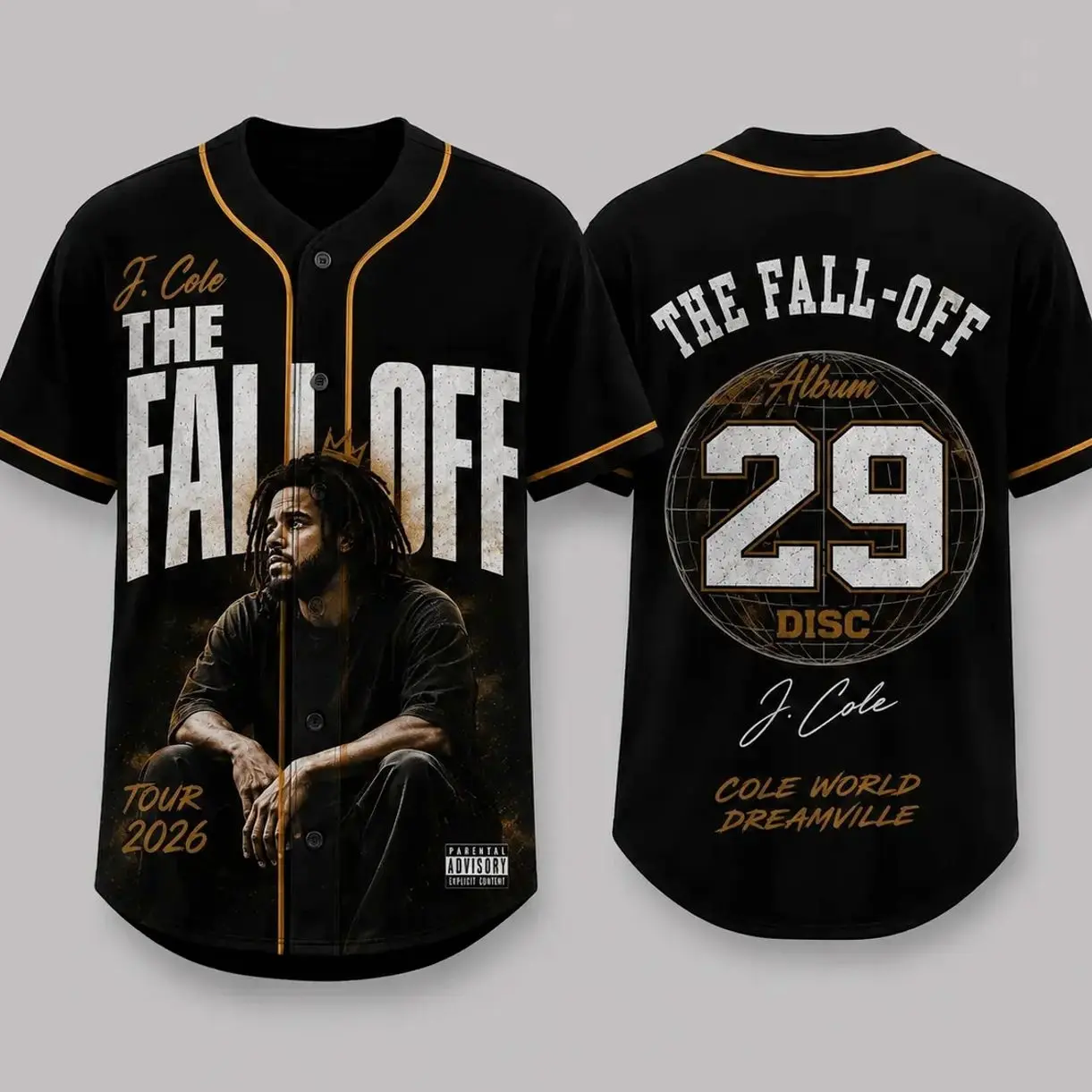 J. Cole The Fall-Off Tour 2026 Baseball Jersey, The Fall-Off Album Graphic Jersey, Jermaine Lamar Cole Fan Merch, Cole World Hip Hop Baseball Shirt, Concert Gift for Men Women