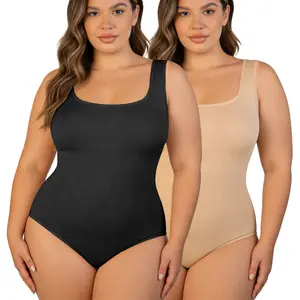 【Plus Size】Women's 1/2 Piece Bodysuits Tummy Control Body Shaper Sleeveless Square Neck Bodysuit Going Out Tank Tops Lady Comfortable Womenswear Underwear Plus Size 1XL-5XL