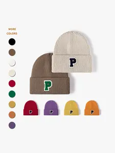 Unisex Letter Knit Beanie Hat, Thick Warm Ear Protection, Casual Street Style, No Brim Design, Fall & Winter Daily Wear
