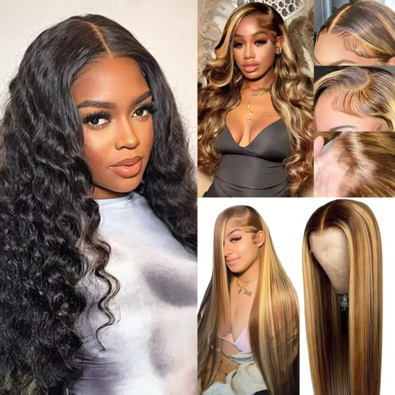 TU【Combo sale 28"&22"&22"】"  3 wig'' 13x4 Deep Wave & Body Wave & Straight Lace Front Wigs Human Hair 180% Density Human Hair Wigs for Black Women