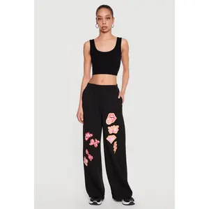 Patch Graphic Wide Leg Pull On Sweatpants