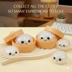 Expressive Kawaii Dumpling Squishy with Glitter, Soft TPR Stress Relief Fidget, Satisfying Squeeze Sensory Toy for Study Work Breaks, Desk Decor and Bag Charm, Gift for Valentine Easter Graduation